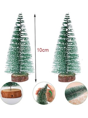 Pandoli Dekoratif 10 cm Üzeri Karlı Iğne Yapraklı Yılbaşı Çam Ağacı 2 Adet