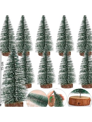 Pandoli Dekoratif 15 cm Üzeri Karlı Iğne Yapraklı Yılbaşı Çam Ağacı 10 Adet