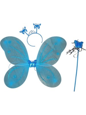Pandoli Mavi Renk Kelebek Gösteri Kanat Set 50 cm 3 Lü Set Kanat Asa Taç