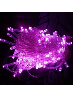 Pandoli Şeffaf Kablolu 100 Ampullü LED Işık Pembe Renk 10 Metre Yılbaşı Işığı