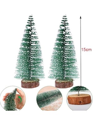 Pandoli Dekoratif 15 cm Üzeri Karlı Iğne Yapraklı Yılbaşı Çam Ağacı 2 Adet
