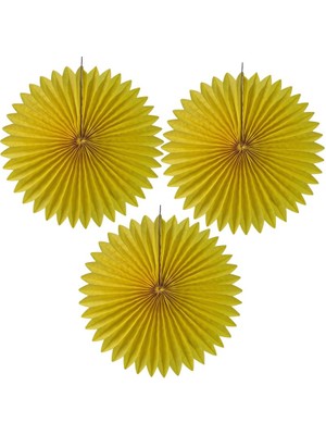 Pandoli Sarı Renk Kağıt Yelpaze Süs 35 cm 3 Adet