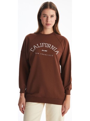 Lc Waikiki Yeni Sezon Bisiklet Yaka Baskılı Oversize Kadın Sweatshirt Tunik