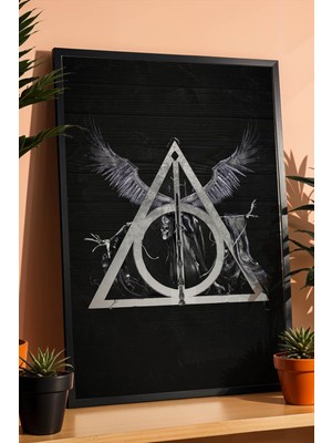 E2 Nova Harry Potter Ölüm Yadigarları Çerçeveli Tablo - Lüks Gotik Deathly Hallows Duvar Dekoru Siyah Gümüş