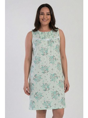 Cotonhause Kadın Sıfır Kol Yeşil Gecelik - Düğmeli, Dantel Detaylı, Çiçek Desenli COT2724X4