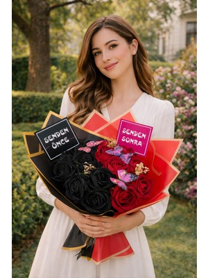 Kelebek Buketi - Senden Önce Senden Sonra Gül Buketi Çiçek A Kalite Sevgiliye Doğum Günü