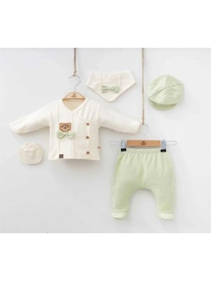 Butik Erkek Bebek %100 Pamuklu - Antialerjik Organik Kumaş Yenidoğan Hastane Çıkışı Zıbın Seti 5 Parça