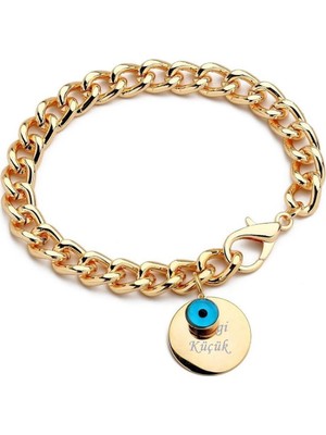 Hediye Shop Isim Yazılabilir Bereket Dualı Altın Kaplama Nazar Boncuklu Bileklik
