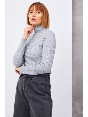 Kadın Slim Fit Balıkçı Yaka Uzun Kollu Basc Bluz