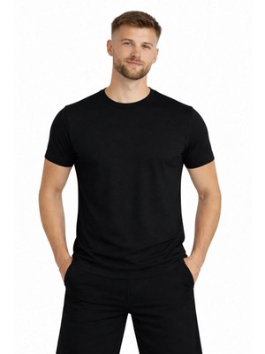 Erkek Siyah Kısa Kollu T-SHIRT-D405