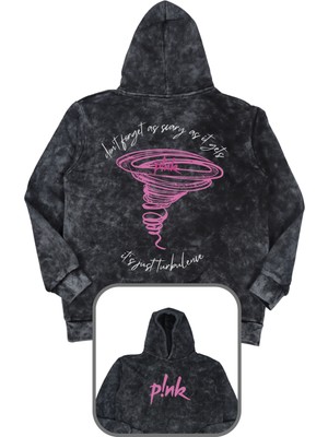 Unisex Popstar Pink Sırt Baskılı Kapüşonlu Yıkamalı Sweatshirt, Oversize Baskılı Eskitme Hoodie