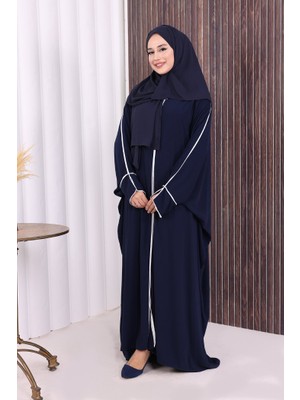 Bym Fashion Fermuarlı Yarasakol Ferace 6002 Lacivert