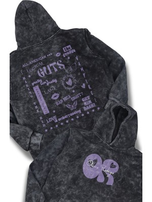 Unisex Guts Albüm Sırt Baskılı Kapüşonlu Yıkamalı Sweatshirt,oversize Olivia Rodrigo Baskılı Hoodie