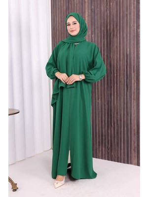 Bym Fashion Şallı Namaz Elbisesi 3857 Zümrüt