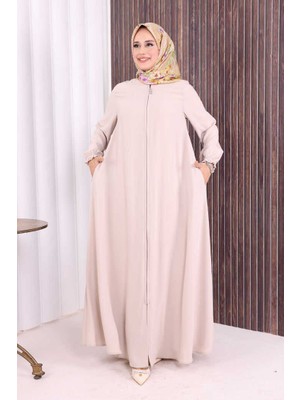 Bym Fashion Fermuarlı Kol Manşetleri Büzgülü Mevlana Ferace 6007 Taş
