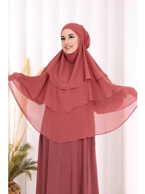 Bym Fashion Peçeli 3 Katlı Şifon Sufle Şal 6012 Gül Kurusu