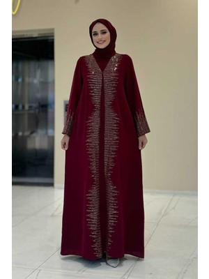Bym Fashion Pul İşlemeli Yelekli Elbise Takım 8498 Bordo