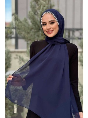 Bym Fashion İncili Şal 2028 Lacivert