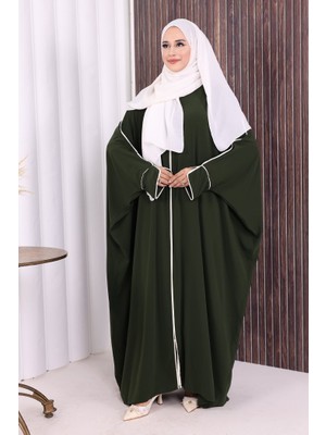 Bym Fashion Fermuarlı Yarasakol Ferace 6002 Haki