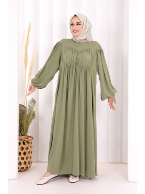 Bym Fashion Kalp Robalı Elbise 6016 Haki
