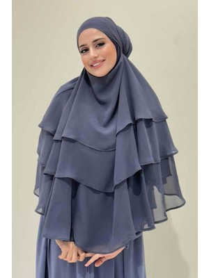Bym Fashion Peçeli 3 Katlı Şifon Sufle Şal 6012 Füme