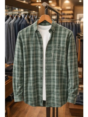 Varetta Erkek Yeşil Kışlık Gömlek Kareli Cepli Yaka Düğmeli