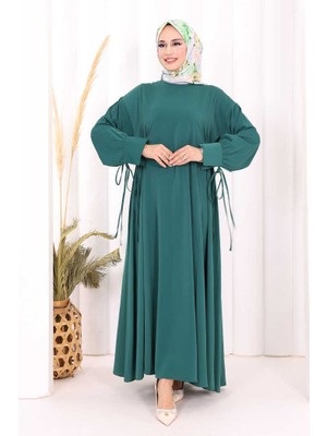 Bym Fashion Bağlama Detaylı Elbise 6015 Zümrüt