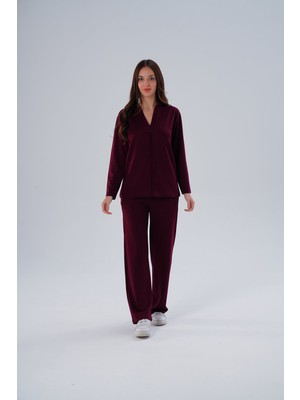 Paw Garage Kadın Meşhur Yüksek Kalite Büyük Beden Modal Kumaş Hakim Yaka Alt-Üst Takım - 1004