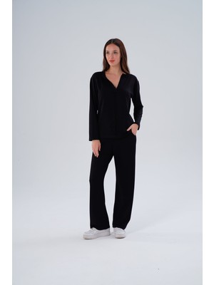 Paw Garage Kadın Meşhur Yüksek Kalite Büyük Beden Modal Kumaş Hakim Yaka Alt-Üst Takım - 1004