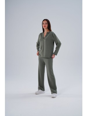 Paw Garage Kadın Meşhur Yüksek Kalite Büyük Beden Modal Kumaş Hakim Yaka Alt-Üst Takım - 1004