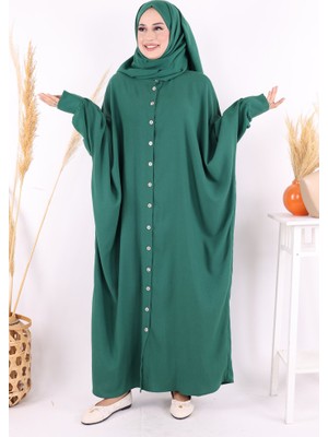 Bym Fashion Ön Kısmı Boydan Düğmeli Salaş Elbise 7910 Zümrüt