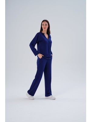 Paw Garage Kadın Meşhur Yüksek Kalite Büyük Beden Modal Kumaş Hakim Yaka Alt-Üst Takım - 1004