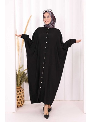 Bym Fashion Ön Kısmı Boydan Düğmeli Salaş Elbise 7910 Siyah