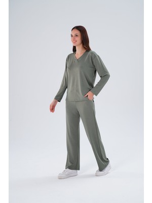 Paw Garage Kadın Meşhur Yüksek Kalite Büyük Beden Modal Kumaş V Yaka Alt-Üst Takım - 1003