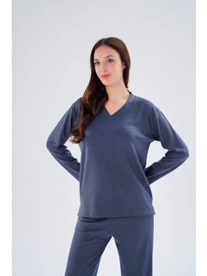 Paw Garage Kadın Meşhur Yüksek Kalite Büyük Beden Modal Kumaş V Yaka Alt-Üst Takım - 1003