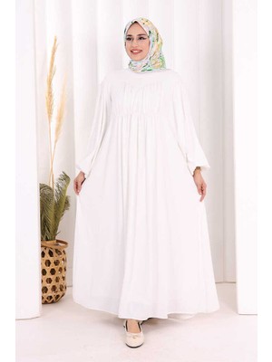 Bym Fashion Kalp Robalı Elbise 6016 Ekru