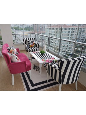 Azra Mobilya Çay Seti Koltuk Takımı Zebra & Fuşya Model 2+1+1