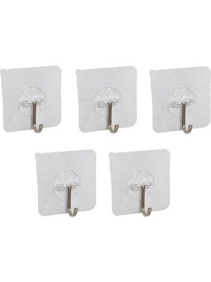 Storemax Şeffaf Askı Süper Güçlü Yapışkanlı Suya Dayanıklı Şeffaf Askı 5li Set Yeniden Kullanılabilir Kancalar