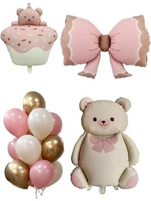 Storemax Baby Shower Retro Ayıcık Temalı Kız Bebek Kutlama Seti