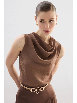 Sateen Degaje Yaka Bluz - Vizon