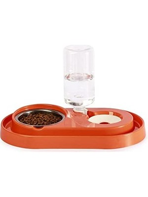 Miapet Hazneli Kedi-Köpek Mama ve Su Kabı Seti 1000ML Turuncu