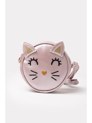 İcone Bag Yuvarlak Kedi Kafası Tasarımlı Kız Çocuk Omuz Çantası Suni Kız Çocuk Çantası