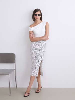 Lc Waikiki Yeni Sezon Beli Lastikli Desenli Büzgülü Yırtmaçlı Etek