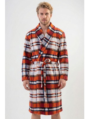 Cotonhause Erkek Şal Yaka Kuşaklı Ekose Desenli Polar Sabahlık COT312113