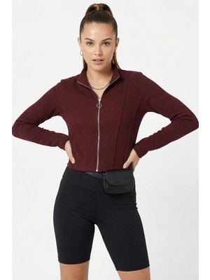 Rays Ön Fermuarlı Kısa Hırka Mürdüm 3080A