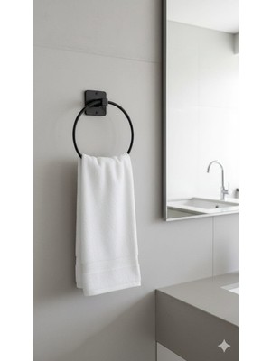 Octopus Bazaar Yapışkanlı Siyah Yuvarlak Havluluk Banyo Mutfak Havlu Askılık