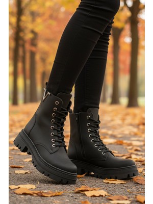 Ayakmod 514531 Z Soğuğa Dirençli Bağcıklı Fermuarlı Siyah Zümrüt Kadın Bot