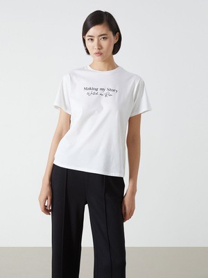 Lc Waikiki Yeni Sezon Bisiklet Yaka Baskılı Kadın Tişört