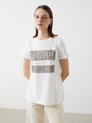 Lc Waikiki Yeni Sezon Bisiklet Yaka Leopar Desenli Kadın Tişört