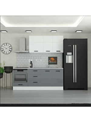 Yurkan 215 cm Mutfak Dolabı MDF Kapak Modern Tasarım Gri Renk 11 Parça Fonksiyonel Depolama